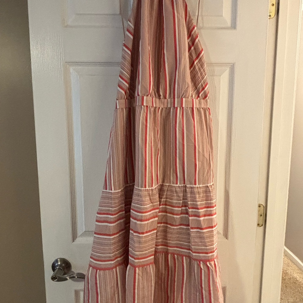 Kaari Blue Striped Backless Dress - Orange and White